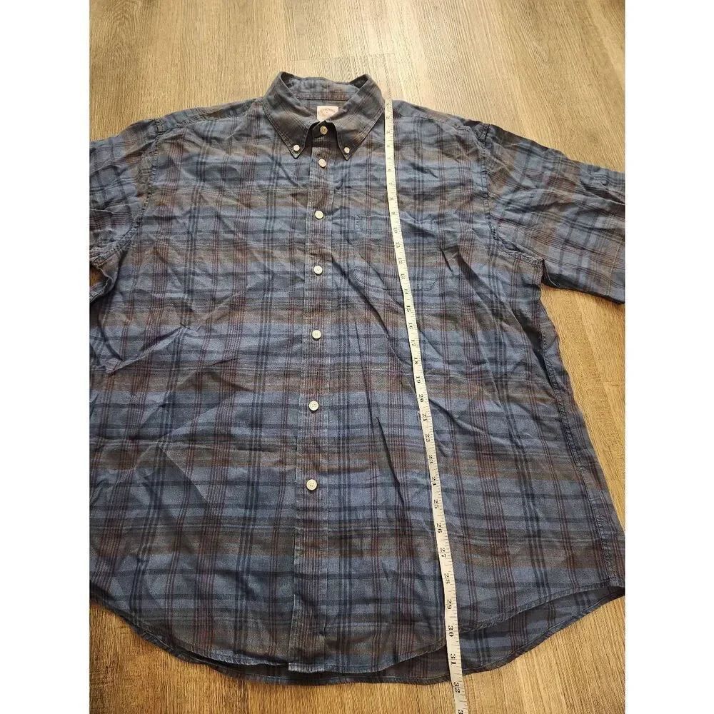Brooks Brothers 100% Irish Linen plaid blue pocket shirt mens XL button up - Picture 3 of 6